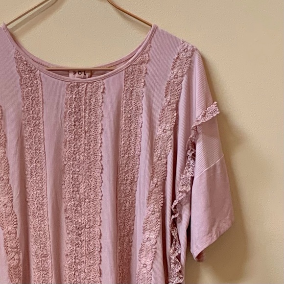 1 S POL Pink Boho Lace & Ruffle Short Sleeve Knit Top - Picture 6 of 8